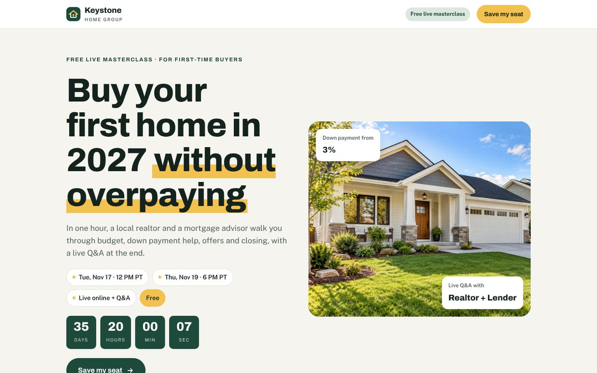 Keystone Home Group webinar registration page