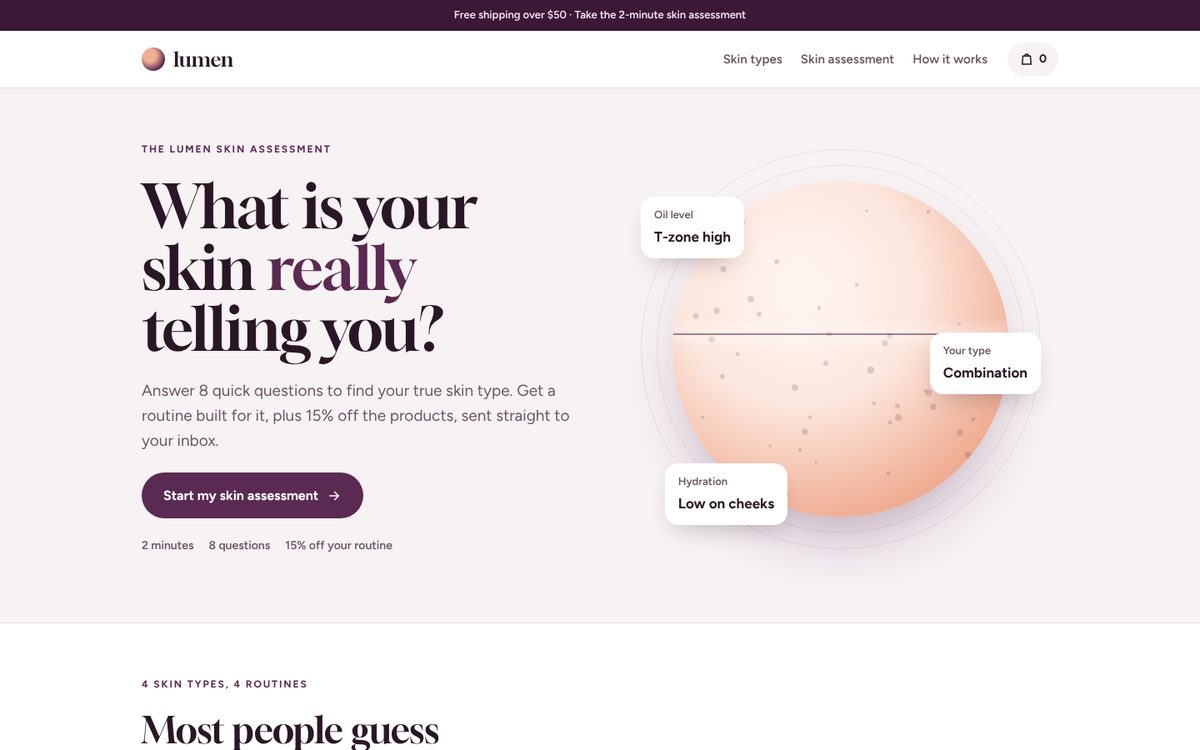 Lumen Skin assessment landing page